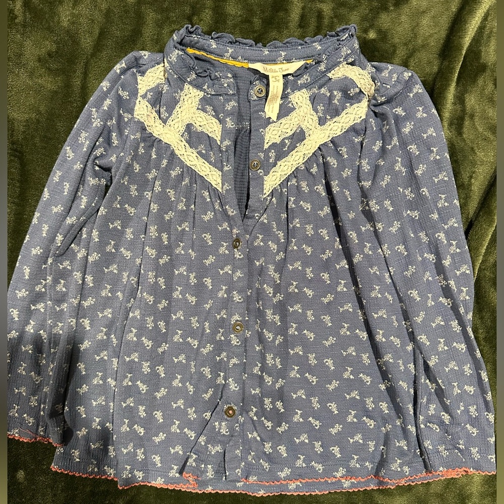Matilda Jane Blue Button Down Shirt with White Accents